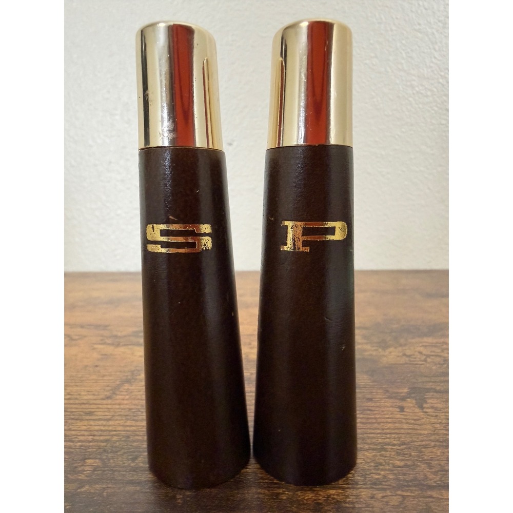 Vintage MCM‎ Wood Gold Salt and Pepper Shakers Set Tapered Mid Century Modern